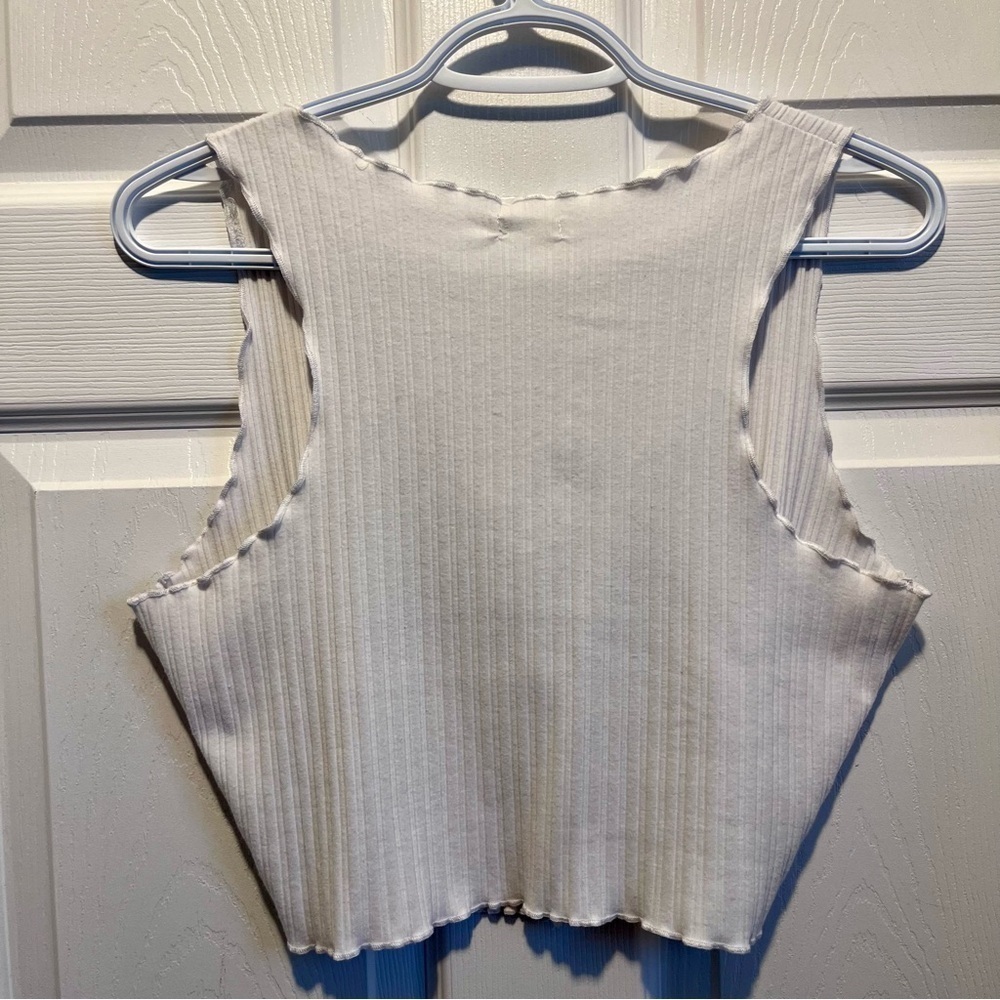 3/30$💥 Y2K Bozzolo Crop Top Ribbed Tank White Large Sleeveless summer camisole - Picture 4 of 4